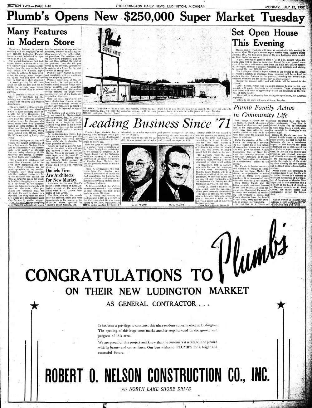 Plumbs Supermarket - Mon Jul 15 1957 Article On Opening